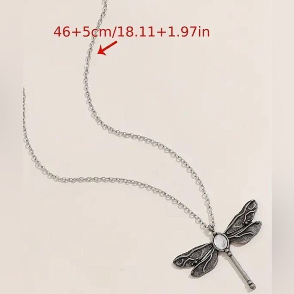 Bohemian Antique Silver tone Dragonfly Pendant Necklace Stone Accent adjustable - Picture 7 of 7